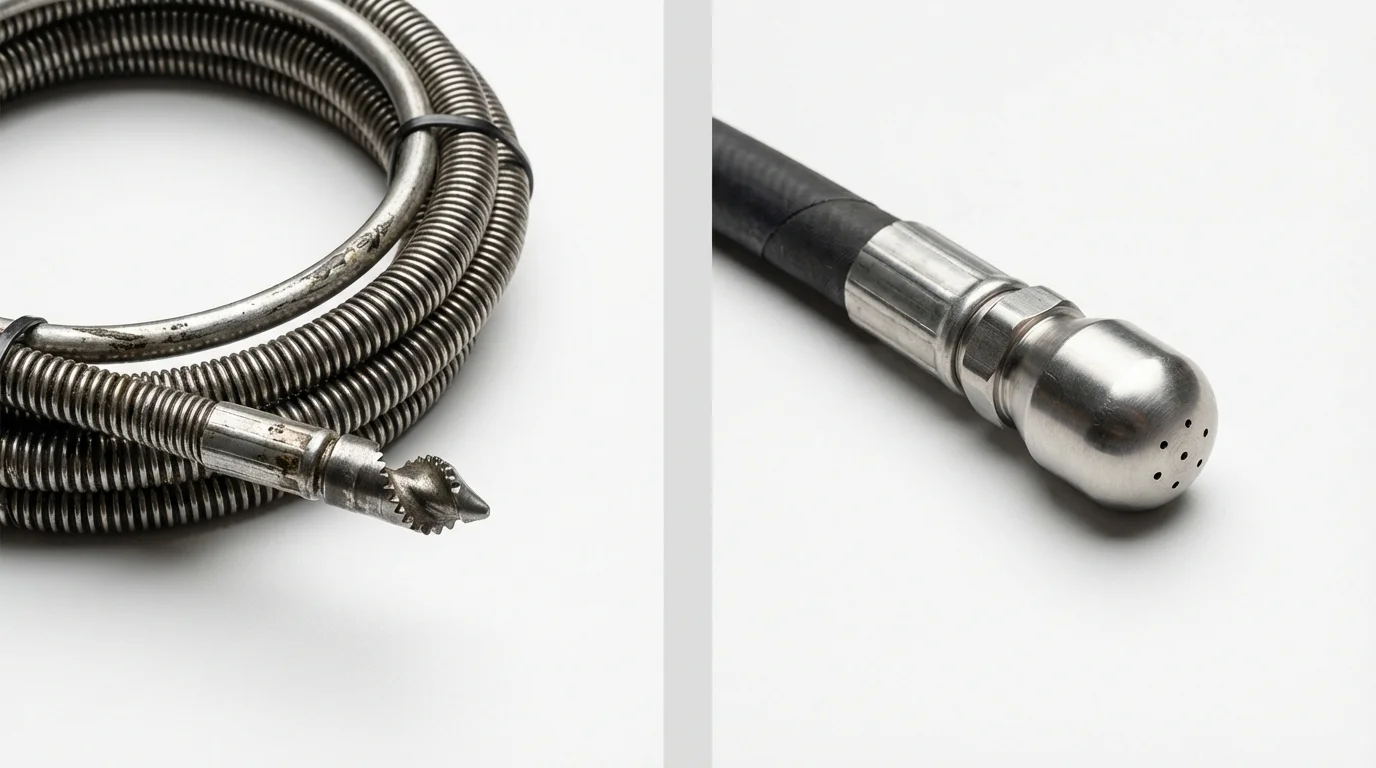 Drain snake cable and hydro jetting nozzle used for drain cleaning in Weldon, NC