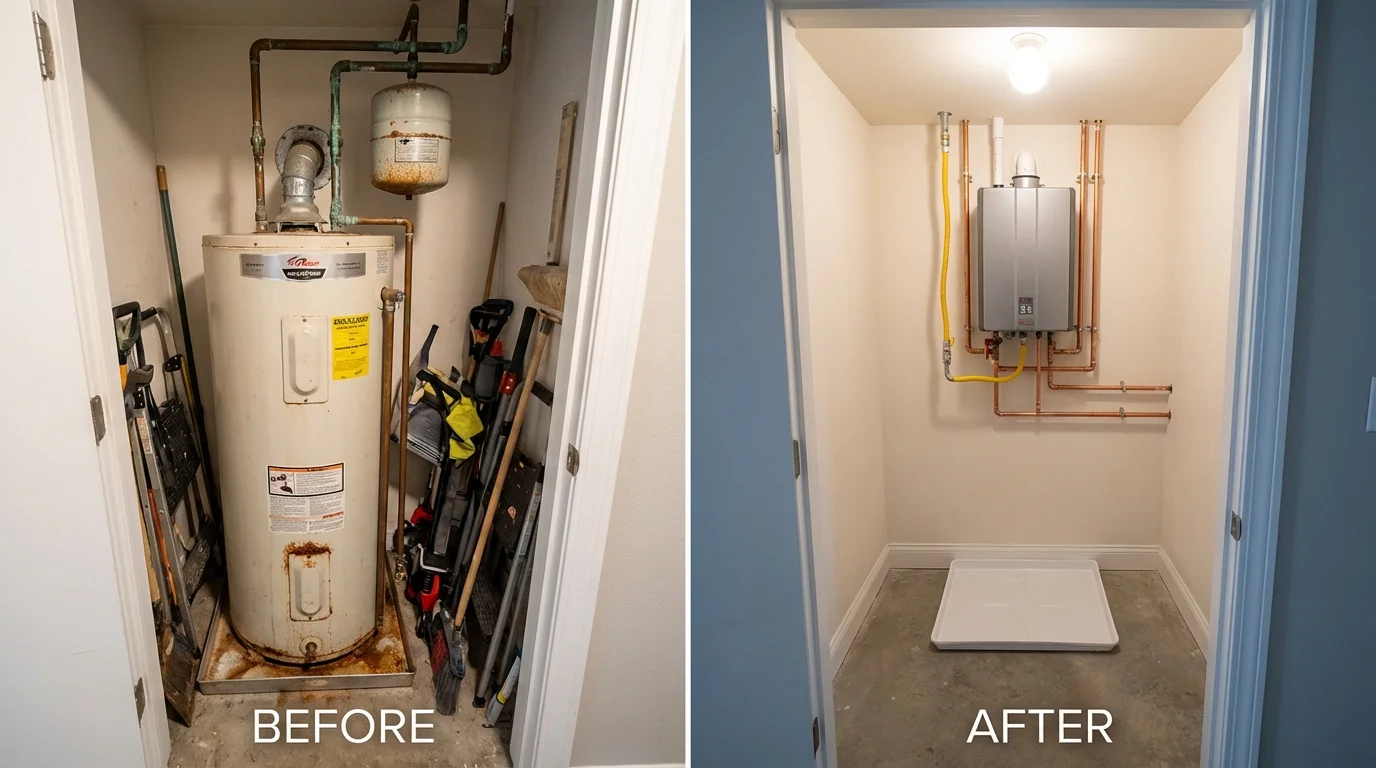 Tank water heater versus wall-mounted tankless unit comparison for Weldon, NC homeowners