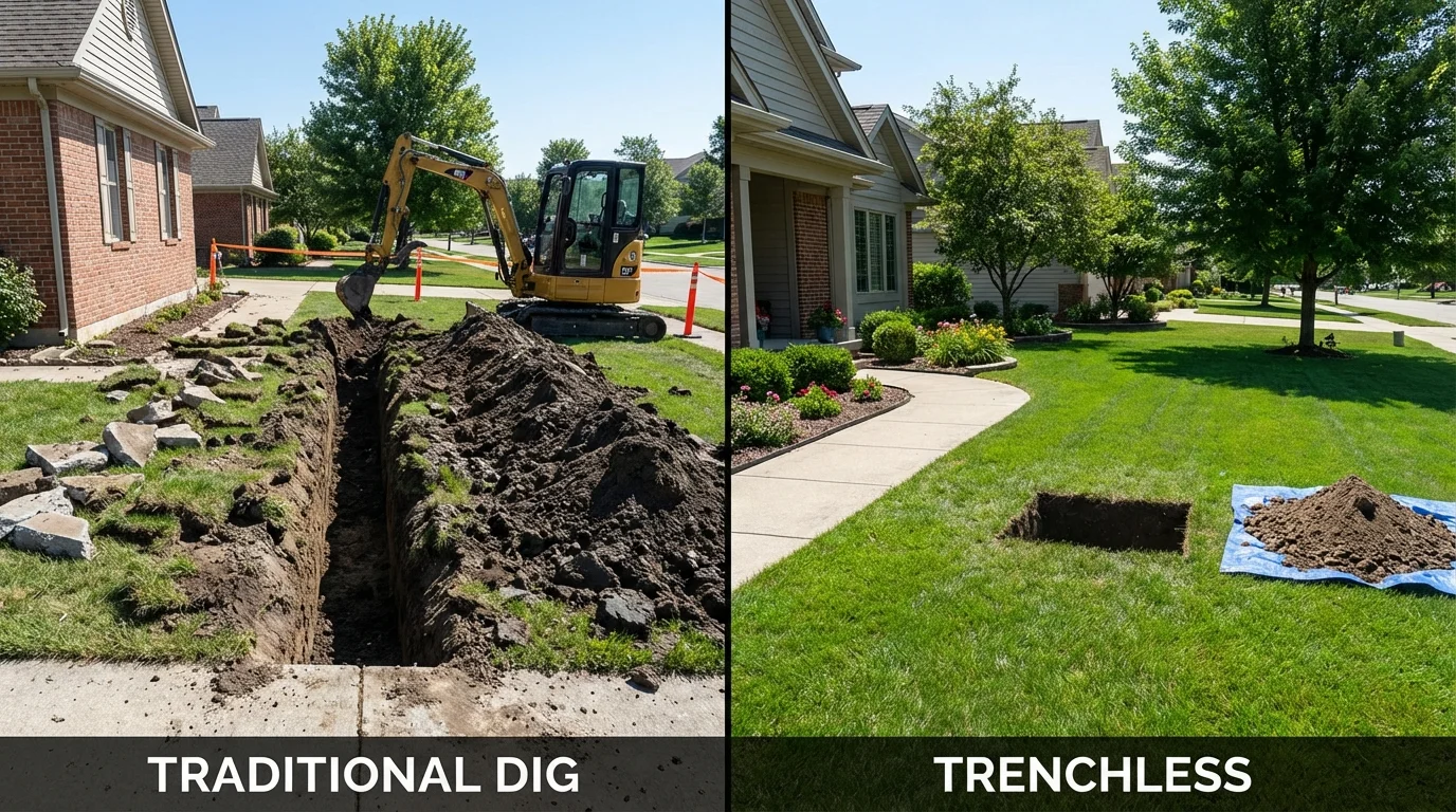Trenchless sewer repair with minimal yard damage versus traditional excavation in Weldon, NC
